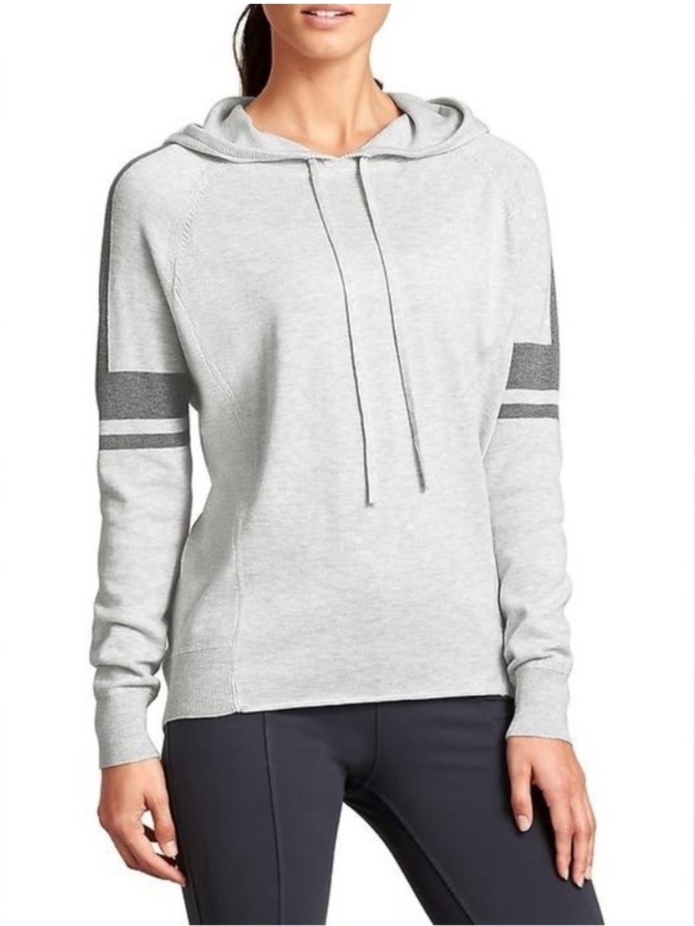 Athleta Rally Varsity Hoodie Gray Pullover Sweater XS Athletic Cozy
